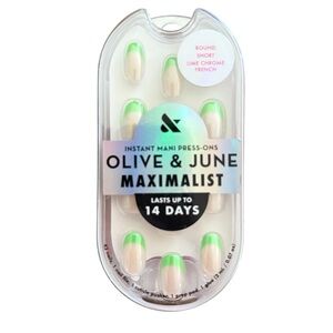 Olive & June Instant Mani Press-On Nails Round Short Lime Chrome French NWT